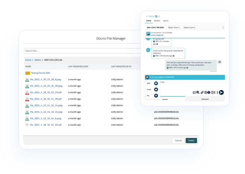 Screenshot of the Docrio file manager used by our Litify services team and our Conversations application